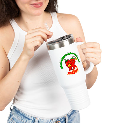 "What's a Pepper's Favorite Dance? Salsa." Funny Dance Quote 40oz Insulated Travel Mug – Bold Pepper Graphic Stainless Steel Tumbler