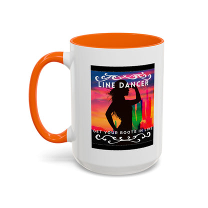 "Line Dancer" Accent Coffee Mug – Cute Cowgirl Graphic Ceramic Mug for Country Dance Lovers