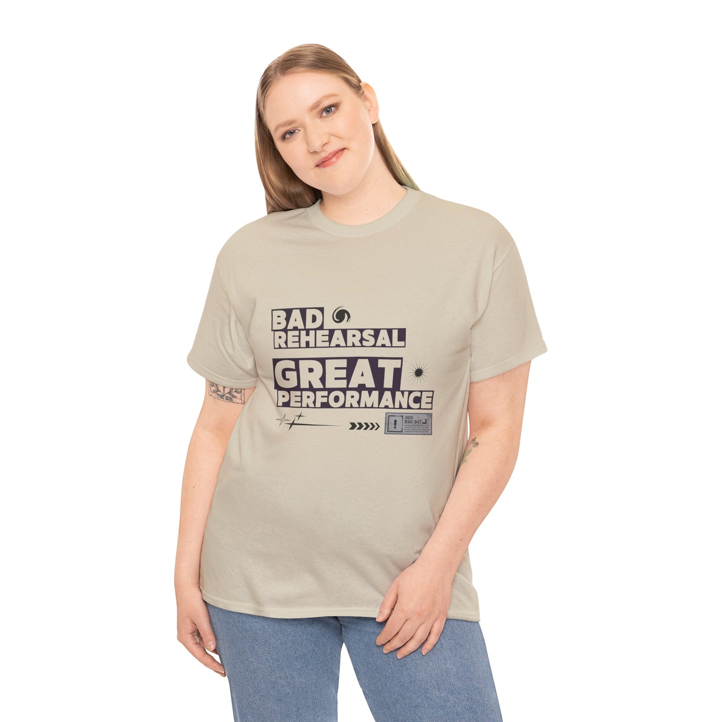"Bad Rehearsal, Great Performance" Dance Quote Tee – Unisex Heavy Cotton T-Shirt with Streetwear-Inspired Graphic for Dancers