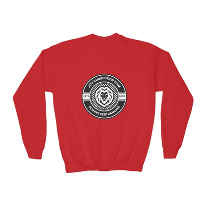 "Jeté Competition Team - Always Keep Dancing" Youth Crewneck Sweatshirt – Bold Collegiate-Inspired Dance Graphic Pullover for Kids and Teens