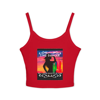 "Line Dancer" Spaghetti Strap Tank Top – Western-Inspired Country Dance Graphic – 'Get Your Boots in Line' Women's Dance Tank