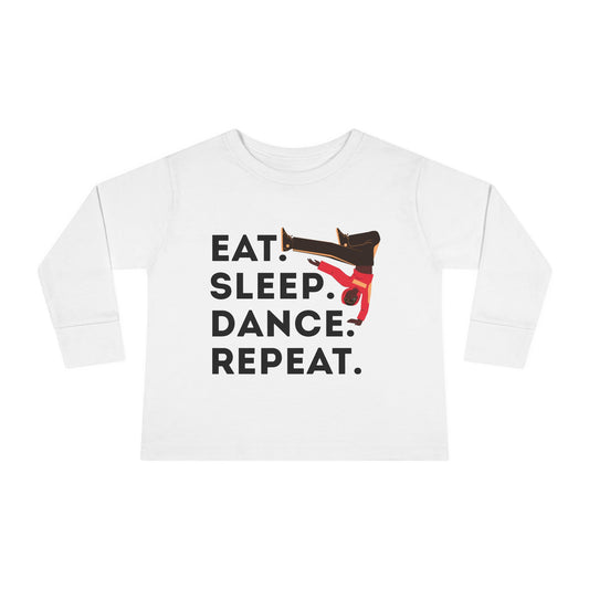 "Eat, Sleep, Dance, Repeat" Toddler Dance T-Shirt – Bold B-Boy Graphic Long Sleeve Tee for Kids