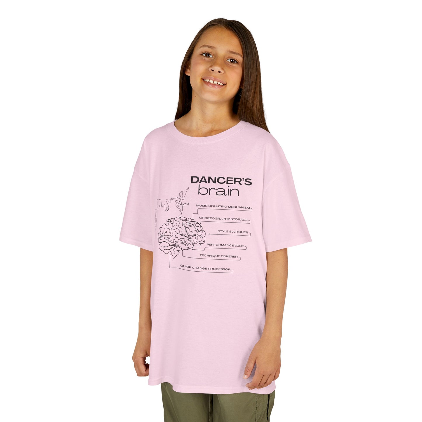 “Dancer’s Brain” Youth Short Sleeve Tee with Funny Dance Brain Graphic – Personalized Dance T-Shirt for Kids & Teens, Custom Name or Studio Option