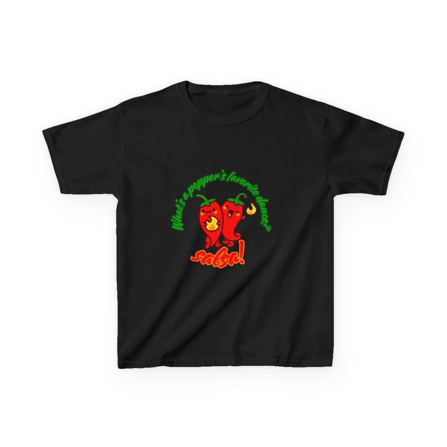 "What’s a Pepper’s Favorite Dance? Salsa!" Youth Short Sleeve Tee – Funny Dance Shirt with Cute Pepper Graphic for Kids