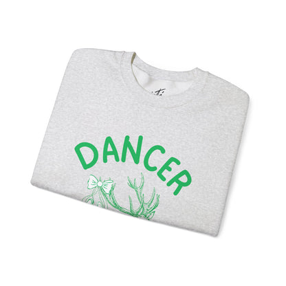 “Dancer, Santa’s Favorite Reindeer” ADULT SWEATSHIRT Unisex Heavy Blend Crewneck with Vintage Reindeer Graphic – Festive Christmas Dance Sweatshirt for Dancers & Holiday Events