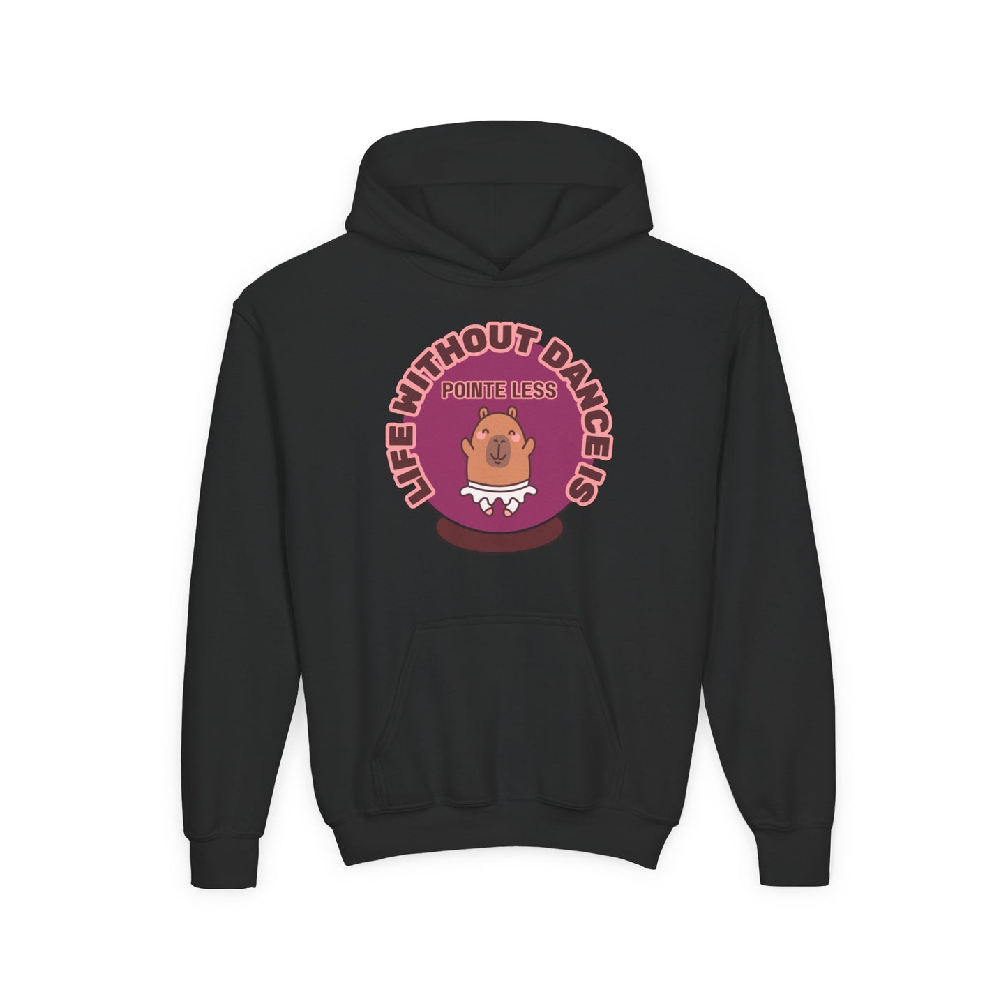 "Life Without Dance Is Pointeless" Youth Hooded Sweatshirt – Cute Dancing Capybara Graphic Hoodie for Kids and Teens