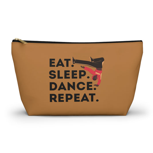 “Eat Sleep Dance Repeat” Makeup Bag – Bold B-Boy Dancer Graphic – Hip Hop Dance-Themed Zipper Pouch for Cosmetics, Accessories & Travel Essentials