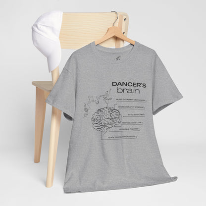 “Dancer’s Brain” Funny Dance Anatomy T-Shirt – Unisex Heavy Cotton Tee with Cute Dancer Brain Diagram and Optional Back Personalization