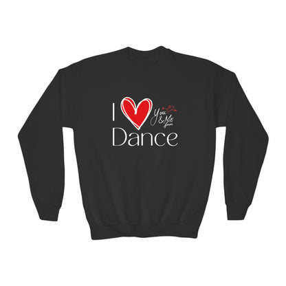 "I Love Dance" Youth Crewneck Sweatshirt – Hand-Drawn Heart & Note Graphic Dance Lover Pullover