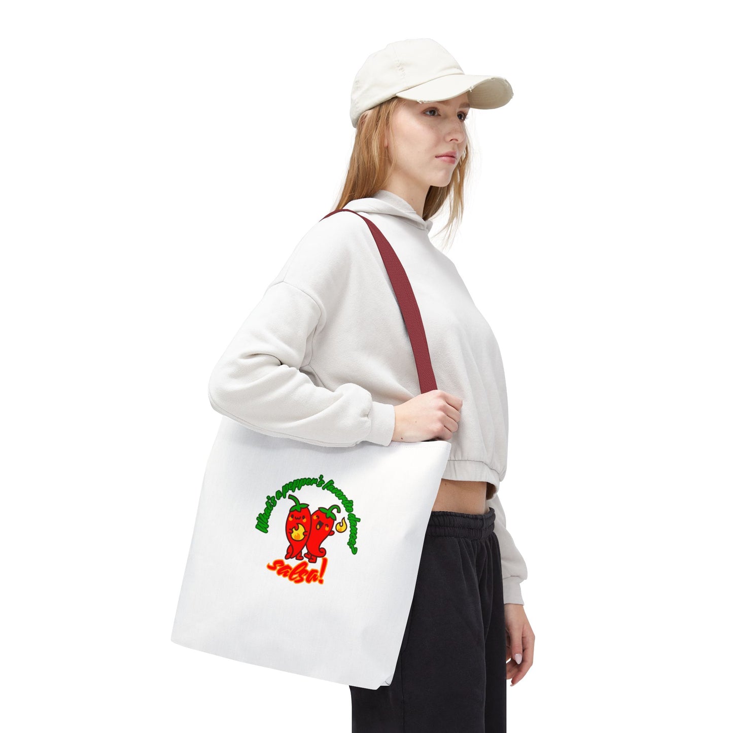 “What’s a Pepper’s Favorite Dance? Salsa!” Salsa Dance Pun Tote Bag – Funny Kawaii Pepper Graphic Canvas Bag for Dancers & Food Lovers