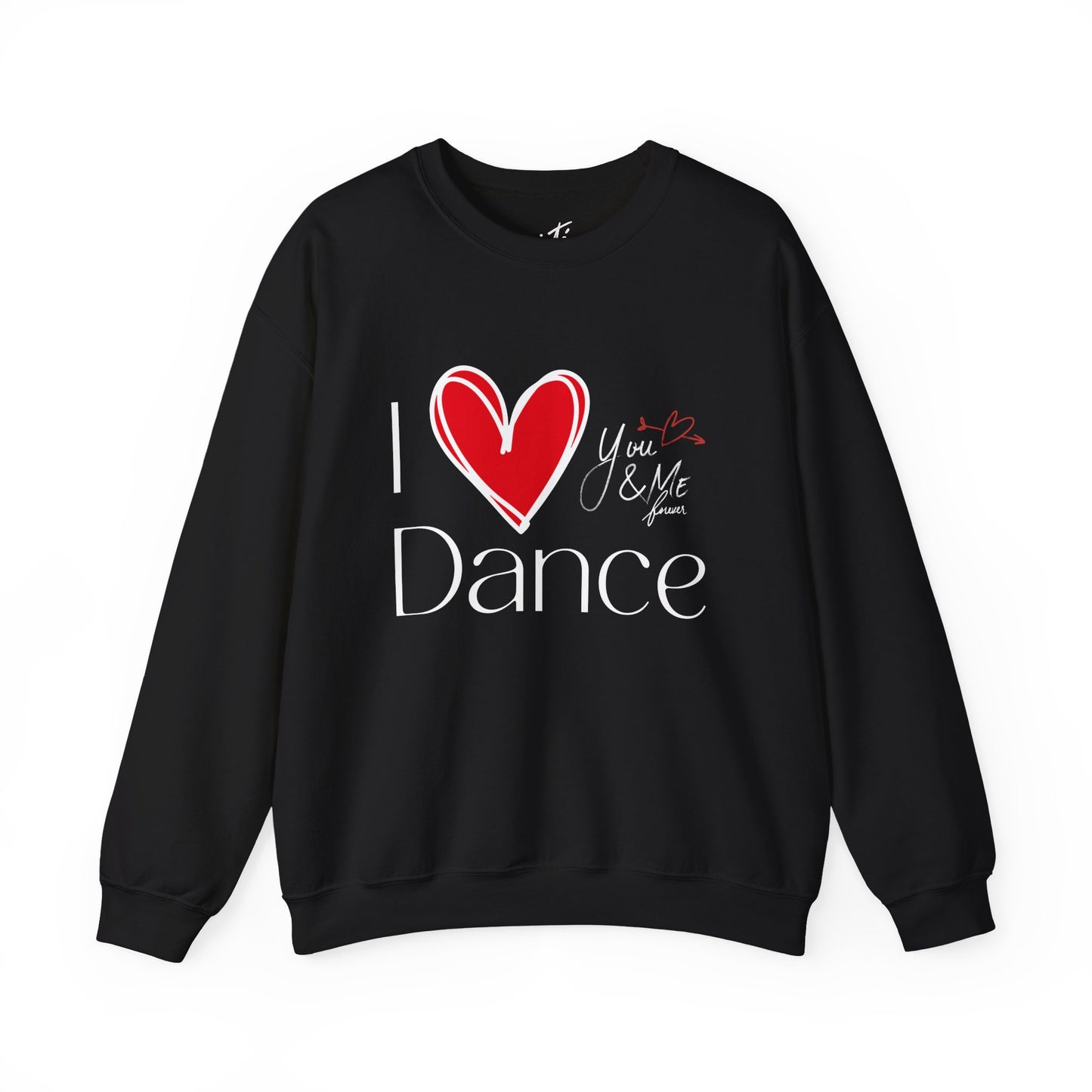 "I Love Dance" Unisex Crewneck Sweatshirt – Hand-Drawn Heart & Note Graphic Dance Lover Pullover