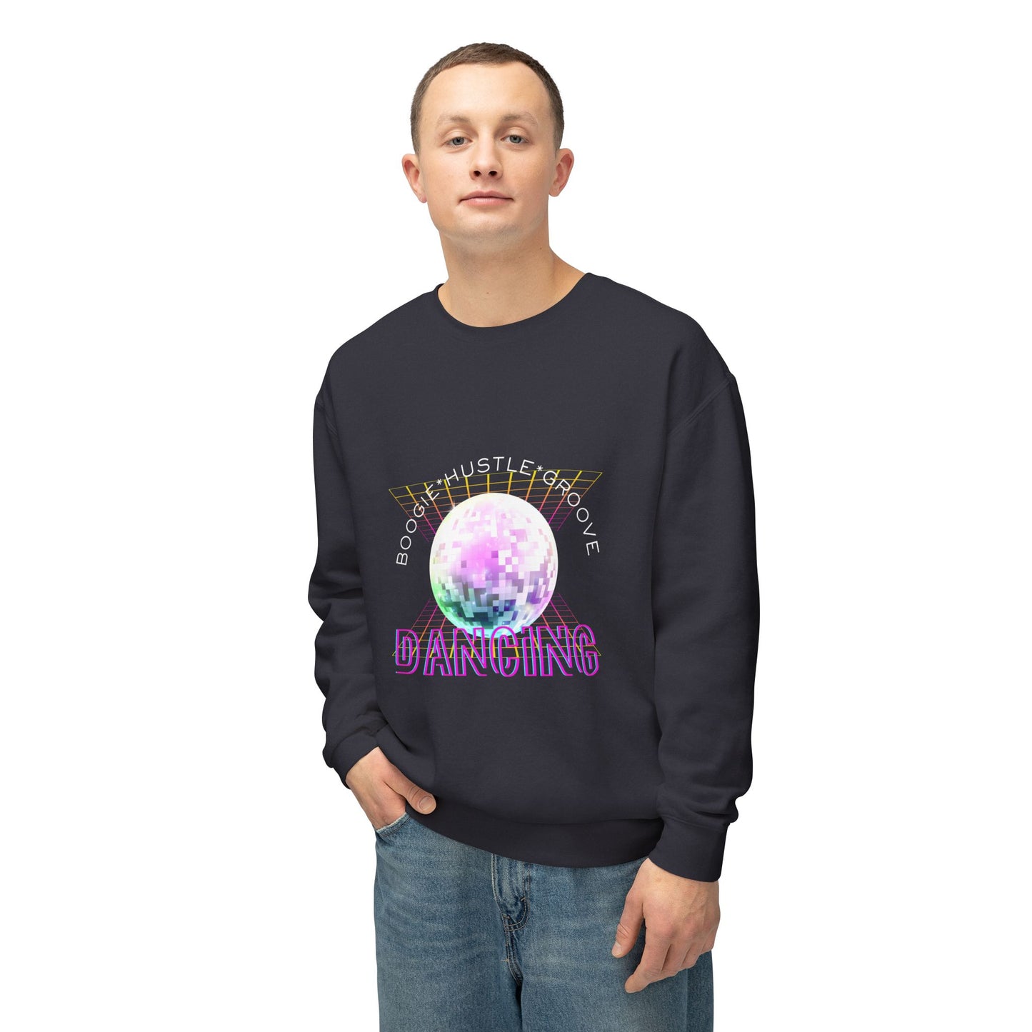 "Boogie, Hustle, Groove - Dancing" Streetwear Dance Graphic – Unisex Lightweight Crewneck Sweatshirt