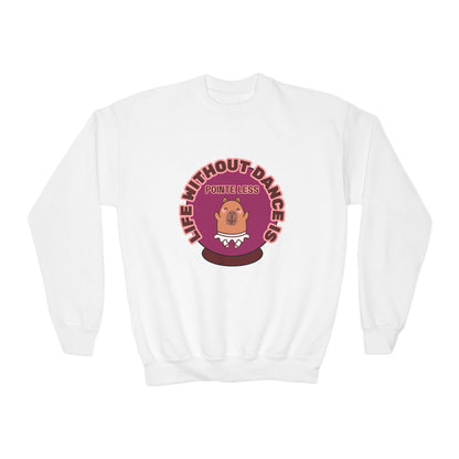 "Life Without Dance Is Pointeless" – Cute Dancing Capybara Youth Crewneck Sweatshirt | Funny Animal Dance Kids Pullover