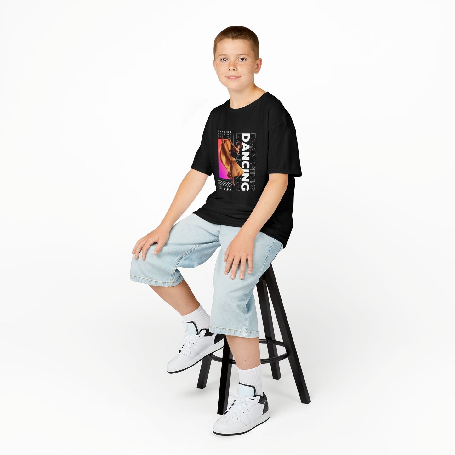 "Dancing" Youth Short Sleeve T-Shirt – Streetwear-Inspired Female Dancer Graphic – Stylish Dance Apparel for Kids