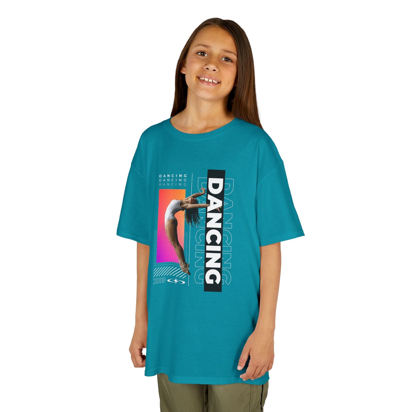 “Dancing” Youth Short Sleeve T-Shirt – Streetwear-Inspired Female Dancer Graphic – Stylish Kids Dance Apparel Tee