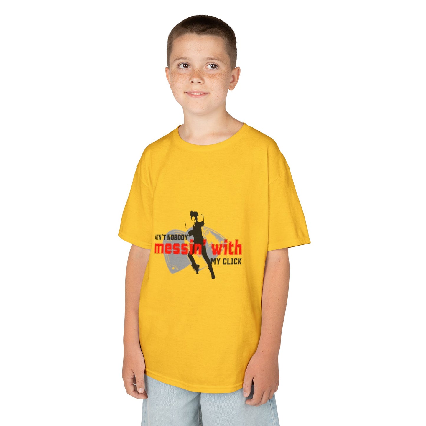 "Ain’t Nobody Messin’ With My Click" – Youth Short Sleeve Dance Tee with Tap Shoes & Tap Dancer Graphic