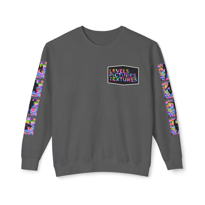 Levels Premium Collection Dance Crewneck Sweatshirt – Vibrant Unisex Streetwear Pullover with "Levels Pictures Textures" Front Text and Dancer Silhouettes on Sleeves