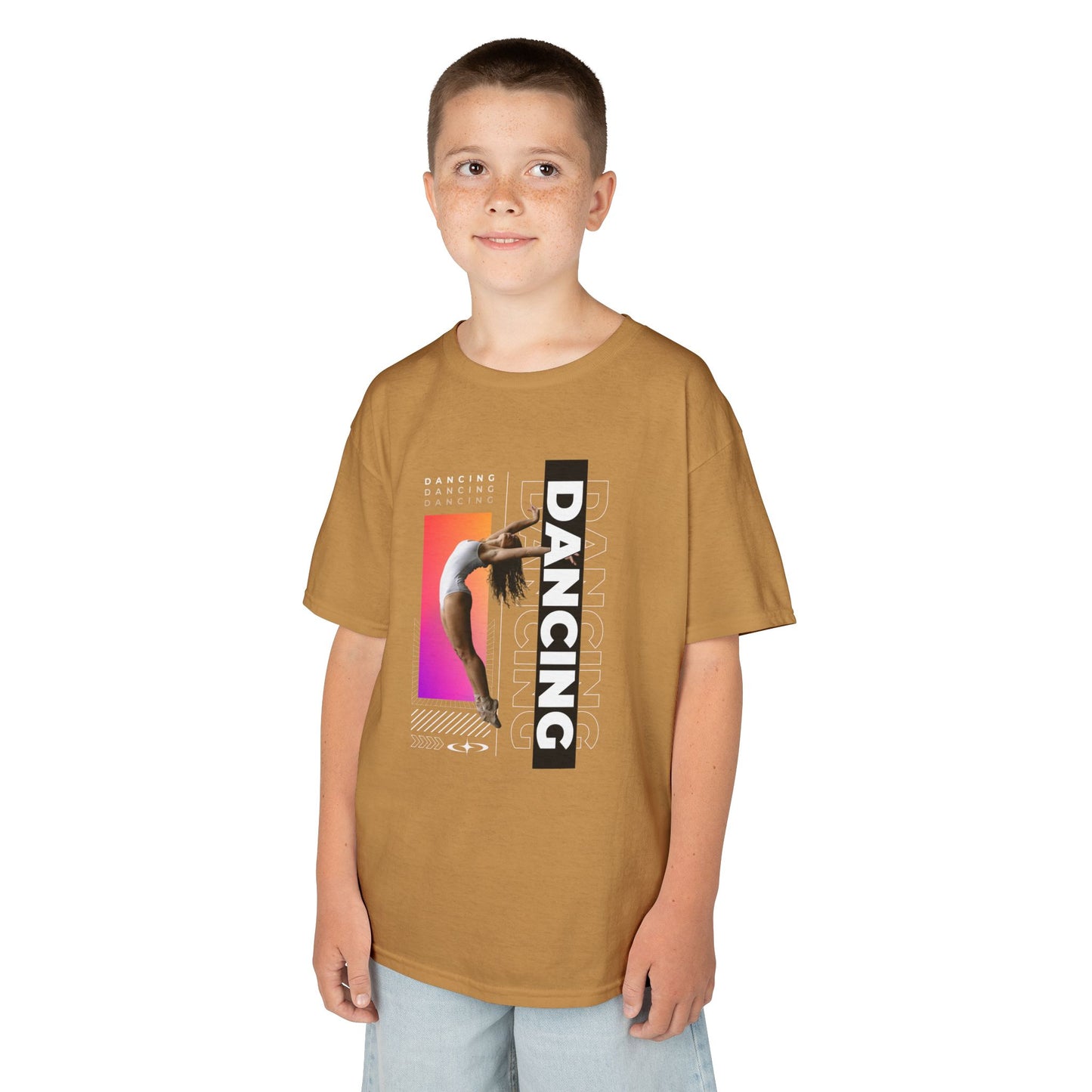 “Dancing” Youth Short Sleeve T-Shirt – Streetwear-Inspired Female Dancer Graphic – Stylish Kids Dance Apparel Tee