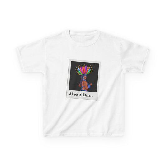 "Shake It Like a..." Youth Short Sleeve Tee – Carnival-Inspired Samba Dancer Graphic Dance Shirt for Kids