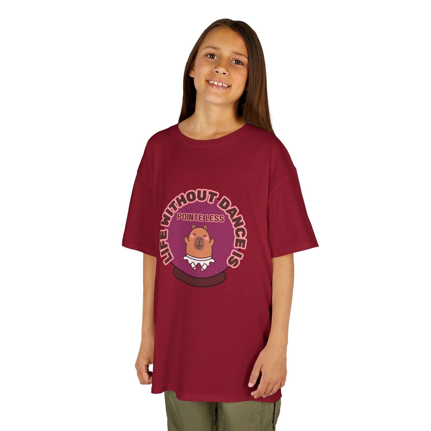 "Life Without Dance Is Pointeless" Youth Dance T-Shirt – Cute Capybara Ballerina Graphic Tee for Kids