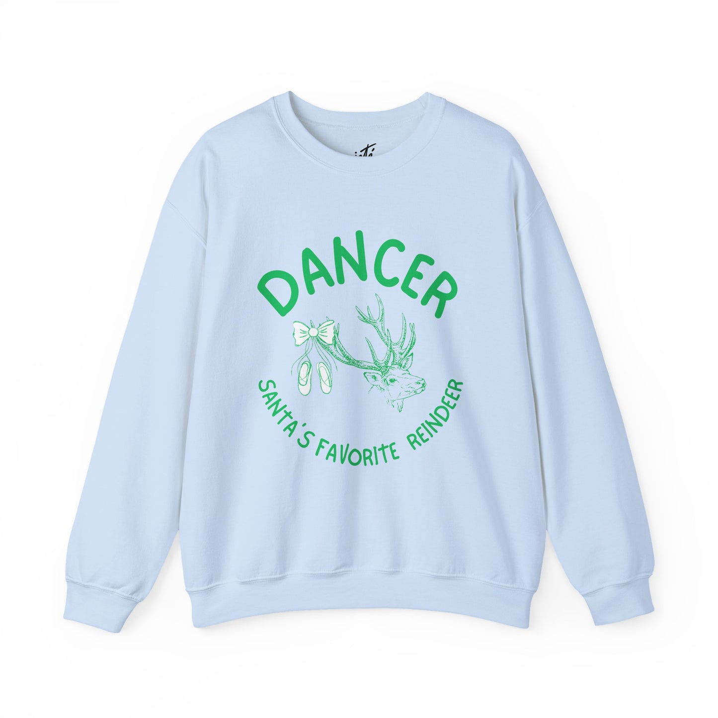 “Dancer, Santa’s Favorite Reindeer” ADULT SWEATSHIRT Unisex Heavy Blend Crewneck with Vintage Reindeer Graphic – Festive Christmas Dance Sweatshirt for Dancers & Holiday Events