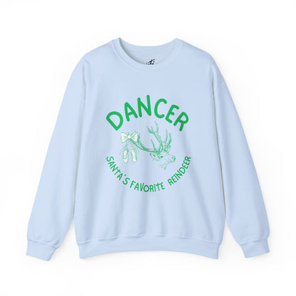 “Dancer, Santa’s Favorite Reindeer” ADULT SWEATSHIRT Unisex Heavy Blend Crewneck with Vintage Reindeer Graphic – Festive Christmas Dance Sweatshirt for Dancers & Holiday Events