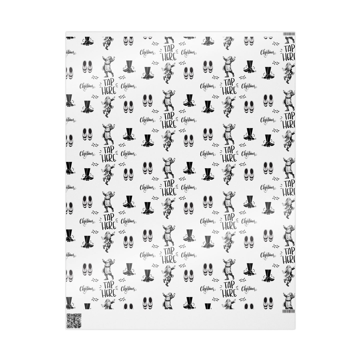 “Tap Here” Christmas Wrapping Paper – Fun Black & White Holiday Gift Wrap with Tap Shoes & Santa Design, Perfect for Tap Dancers & Dance Studios