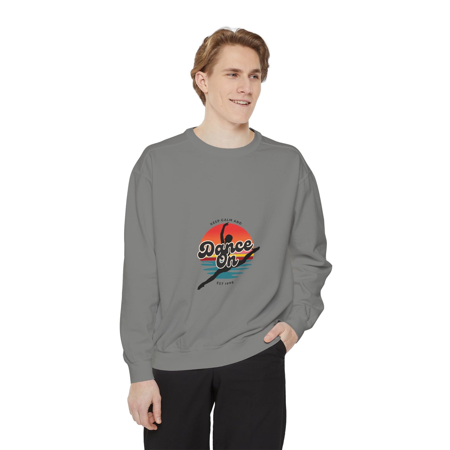 "Keep Calm and Dance On" Unisex Lightweight Crewneck Sweatshirt – Retro-Inspired Dance Graphic Pullover for Dancers & Movement Lovers