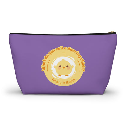 "What do you call a dancing chick? Poultry in Motion." Makeup Bag – Funny Dancing Chick Pun with Cute Chicken Graphic – Dance-Themed Zipper Pouch for Cosmetics, Accessories & Gifts
