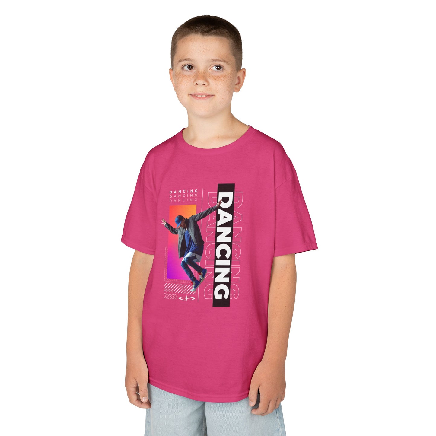 “Dancing” Youth Short Sleeve T-Shirt – Streetwear-Inspired Male Dancer Graphic – Stylish Kids Dance Apparel Tee
