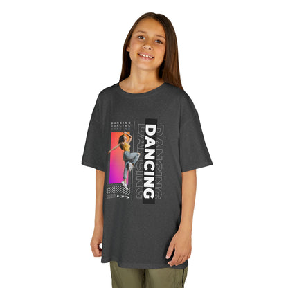 "Dancing" Youth Short Sleeve T-Shirt – Streetwear-Inspired Design with Female Dancer Graphic – Trendy Dance Apparel for Kids