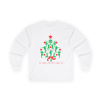 "Christmas Tree Dancer Silhouette" ADULT TEE Unisex Long Sleeve – Festive Ballet & Dance Holiday Tee for Dancers, Teachers, and Studios