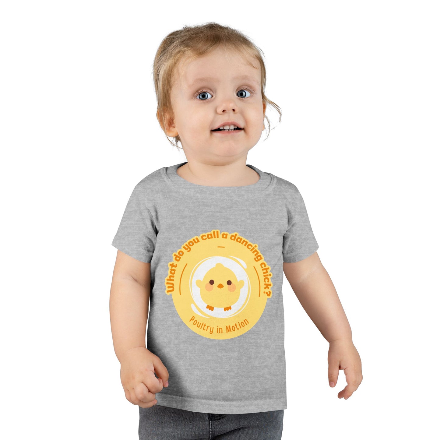 "What Do You Call a Dancing Chick? Poultry in Motion" Toddler Dance T-Shirt – Cute Chicken Graphic Short Sleeve Tee for Kids