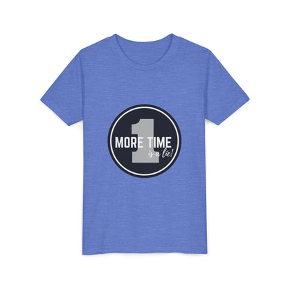 “One More Time is a Lie” Bold Emblem Dancer Graphic T-Shirt for Kids – Funny Dance Rehearsal Shirt - Youth Dance Tee