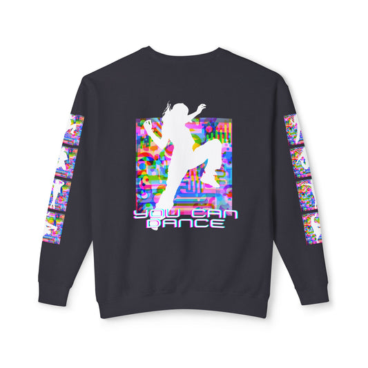 Levels Premium Collection Dance Crewneck Sweatshirt – Vibrant Unisex Streetwear Pullover with "Levels Pictures Textures" Front Text and Dancer Silhouettes on Sleeves