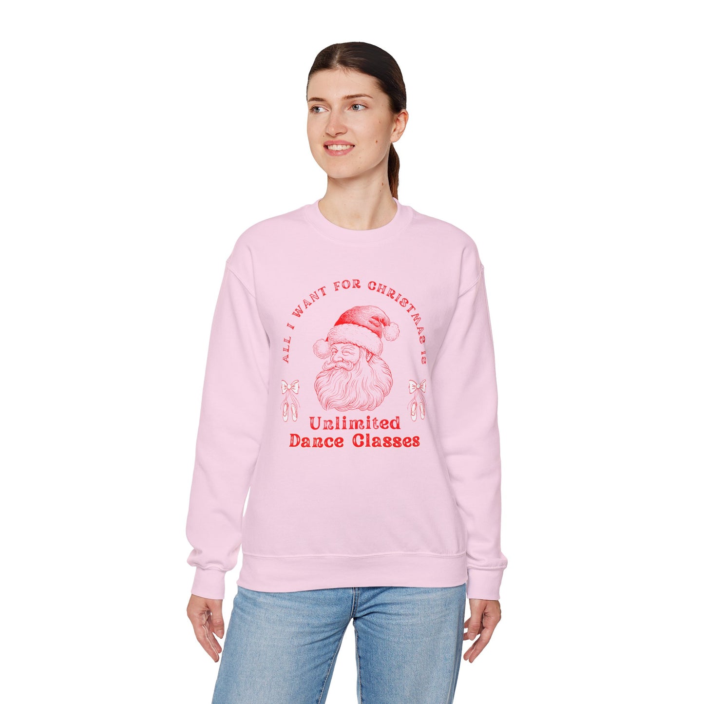 “All I Want for Christmas Is Unlimited Dance Classes” ADULT SWEATSHIRT Unisex Heavy Blend Crewneck with Vintage Santa – Festive Holiday Dance Sweatshirt for Dancers & Studios