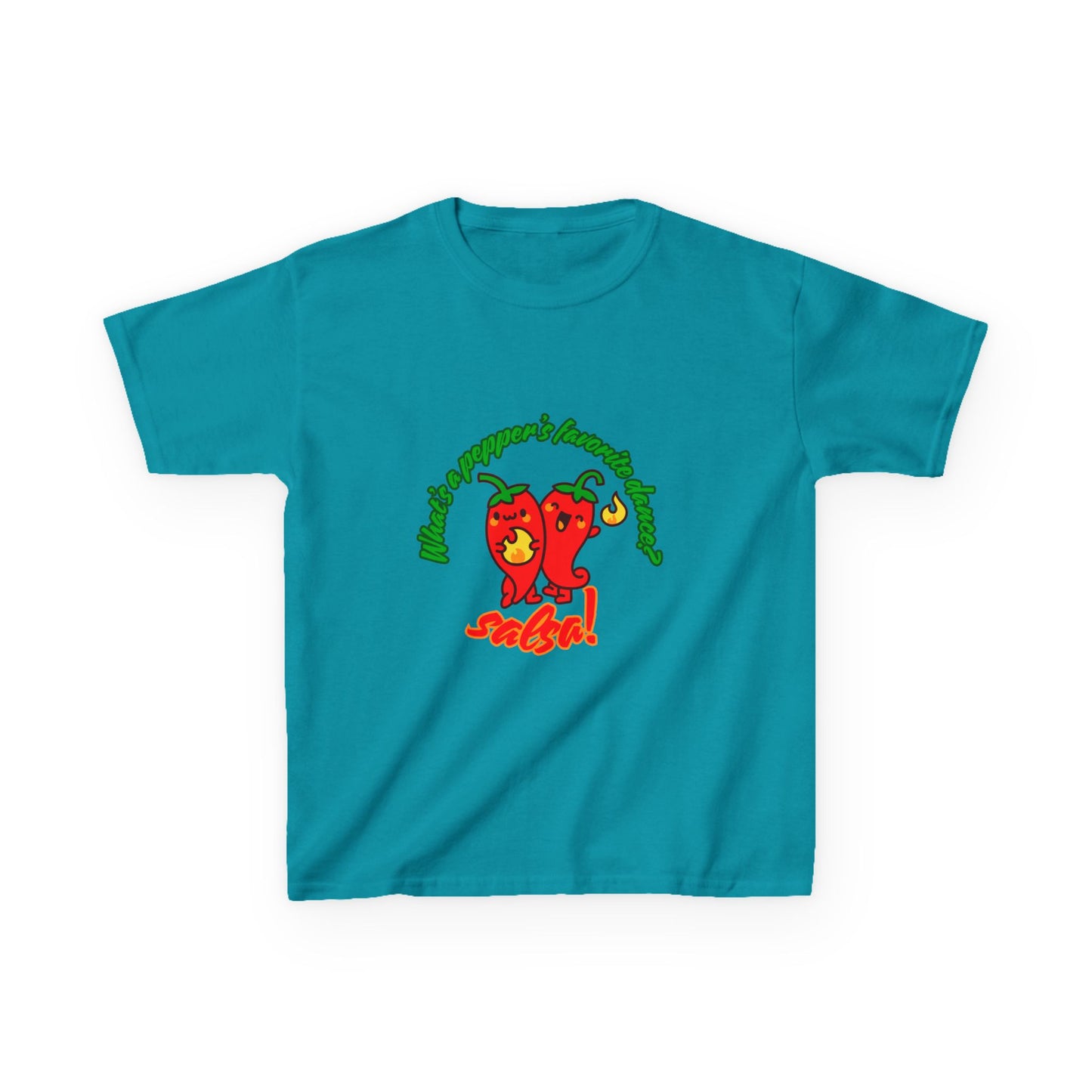 "What’s a Pepper’s Favorite Dance? Salsa!" Youth Short Sleeve Tee – Funny Dance Shirt with Cute Pepper Graphic for Kids