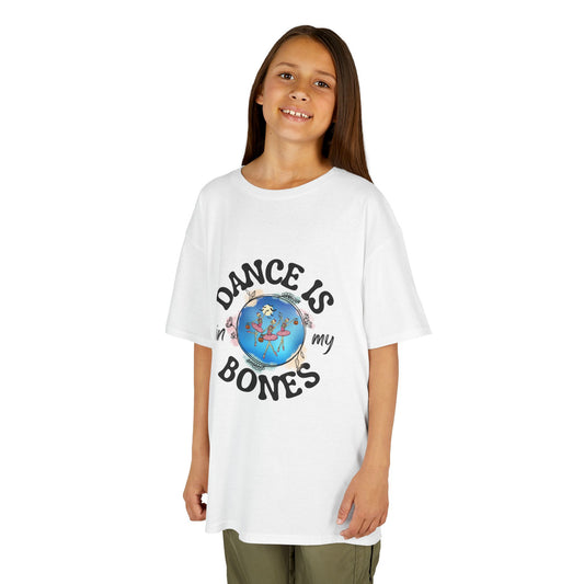 "Dance Is in My Bones” Halloween Dance T-Shirt with Dancing Skeletons Graphic - Kids Heavy Cotton™ Tee