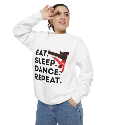 "Eat, Sleep, Dance, Repeat." Unisex Lightweight Crewneck Sweatshirt – Bold B-Boy Graphic Pullover for Hip-Hop Dancers & Street Style Fans