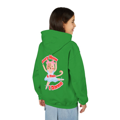 “Every Meow & Then I Dance” Adorable Dancing Cat Graphic | Cute Cat Dance Hoodie for Kids & Young Ballet Enthusiasts - Unisex Youth Hoodie