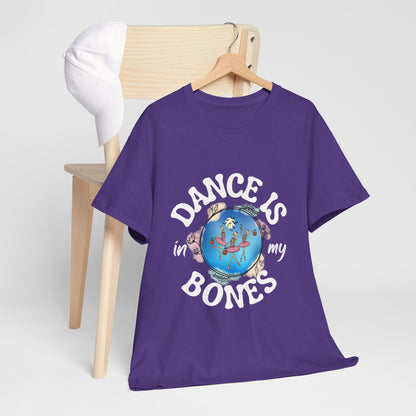 “Dance Is in My Bones” Halloween Dance T-Shirt with Dancing Skeletons Graphic - Unisex Heavy Cotton Tee