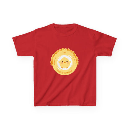 “What do you call a dancing chick? Poultry in Motion” Funny Chick Dance Tee for Kids – Cute Chicken Graphic - Youth Dance Pun T-Shirt