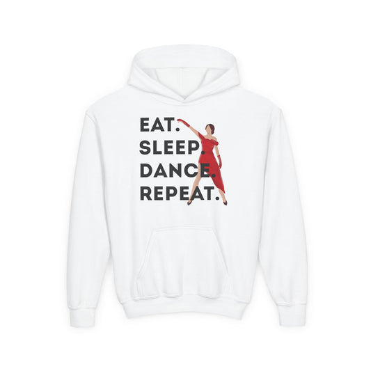 "Eat Sleep Dance Repeat" Youth Hooded Sweatshirt – Bold Dancer Graphic Fleece Hoodie for Kids and Teens