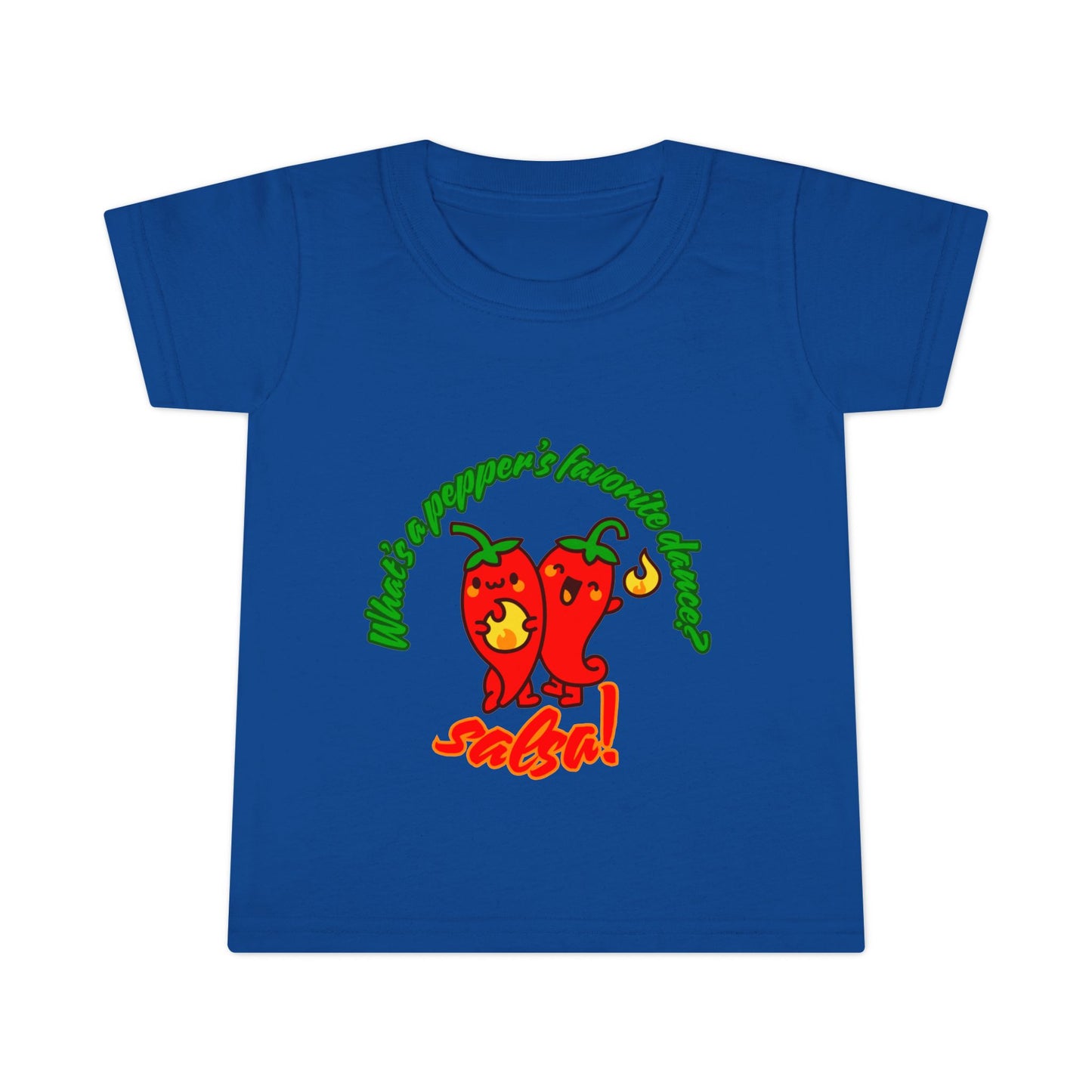 "What Is a Pepper's Favorite Dance? Salsa!" Toddler Dance T-Shirt – Cute Pepper Pun Graphic Short Sleeve Tee for Kids