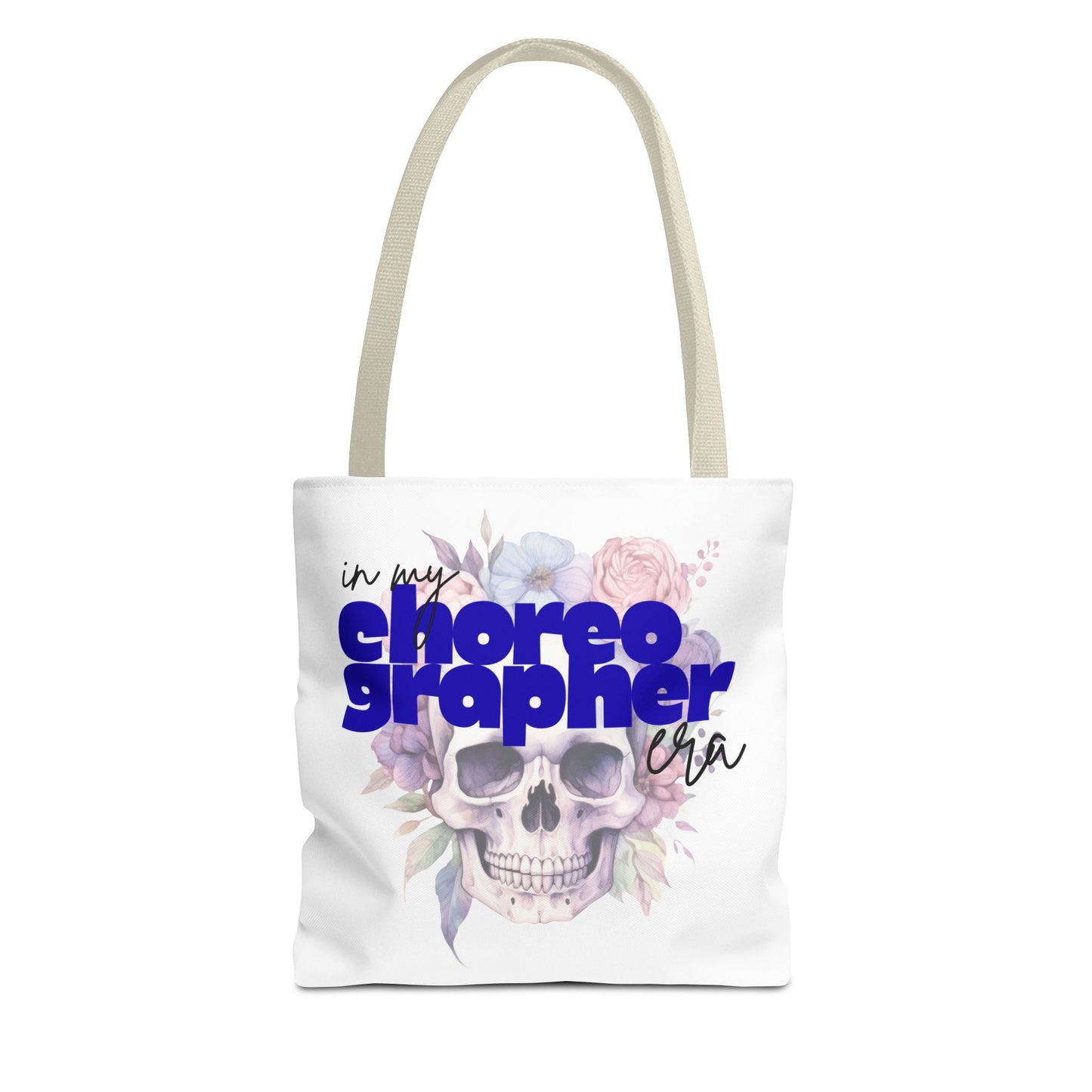 In My Choreographer Era Tote Bag with Colored Handles – Pastel Floral Skull Dance-Inspired Carryall