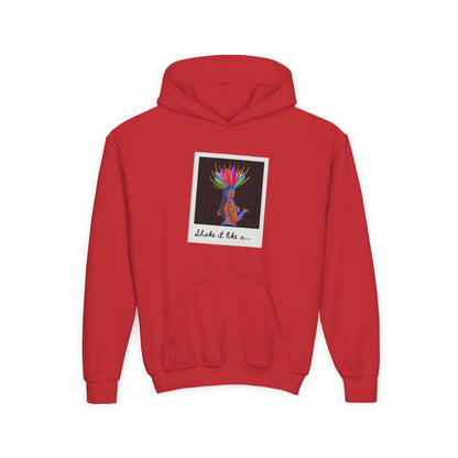 "Shake It Like a..." Youth Hooded Sweatshirt – Carnival-Inspired Samba Dancer Graphic Fleece Hoodie for Kids and Teens