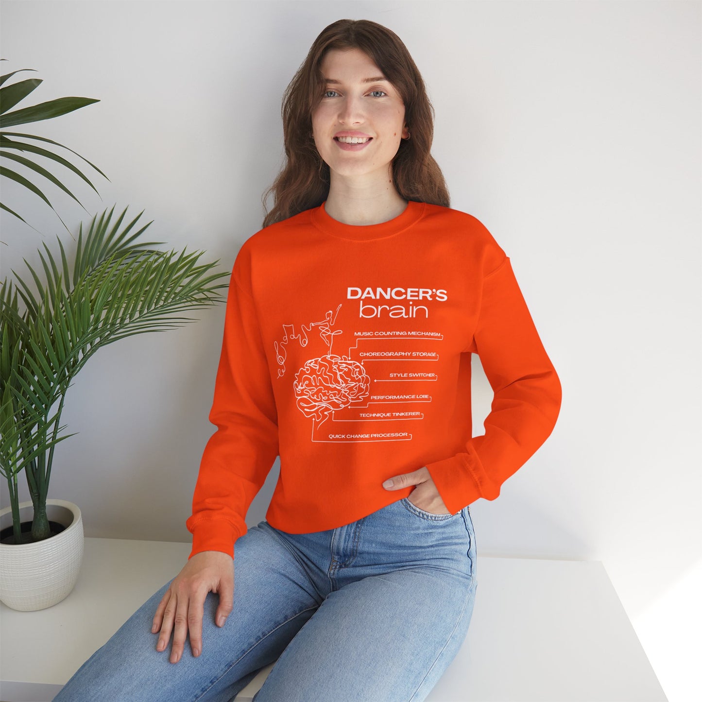 “Dancer’s Brain” Funny Dance Anatomy Sweatshirt – Unisex Heavy Blend Crewneck with Optional Name or Studio Personalization
