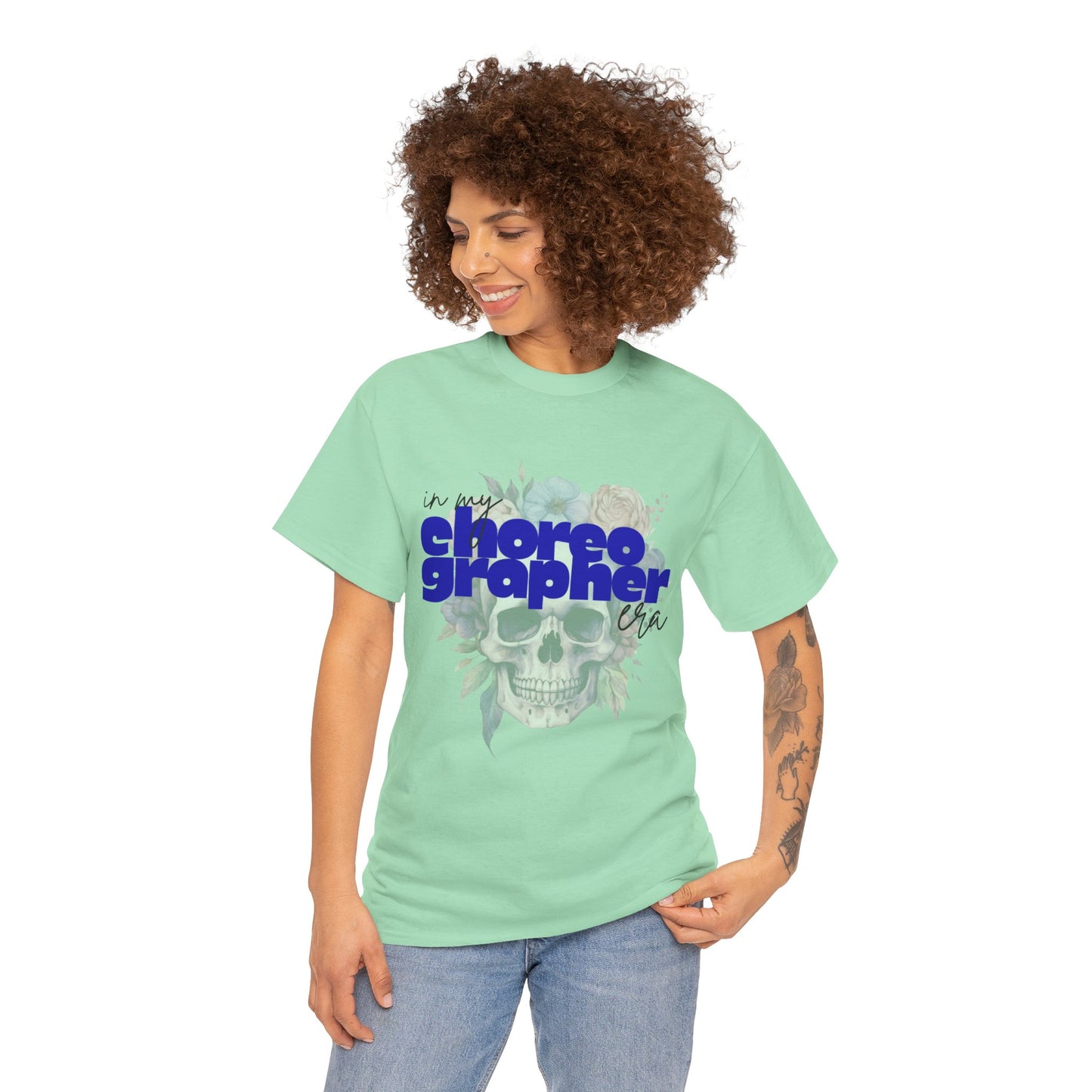 "In My Choreographer Era" Skull Floral Tee – Unisex Heavy Cotton Dance T-Shirt with Cool Gothic Graphic