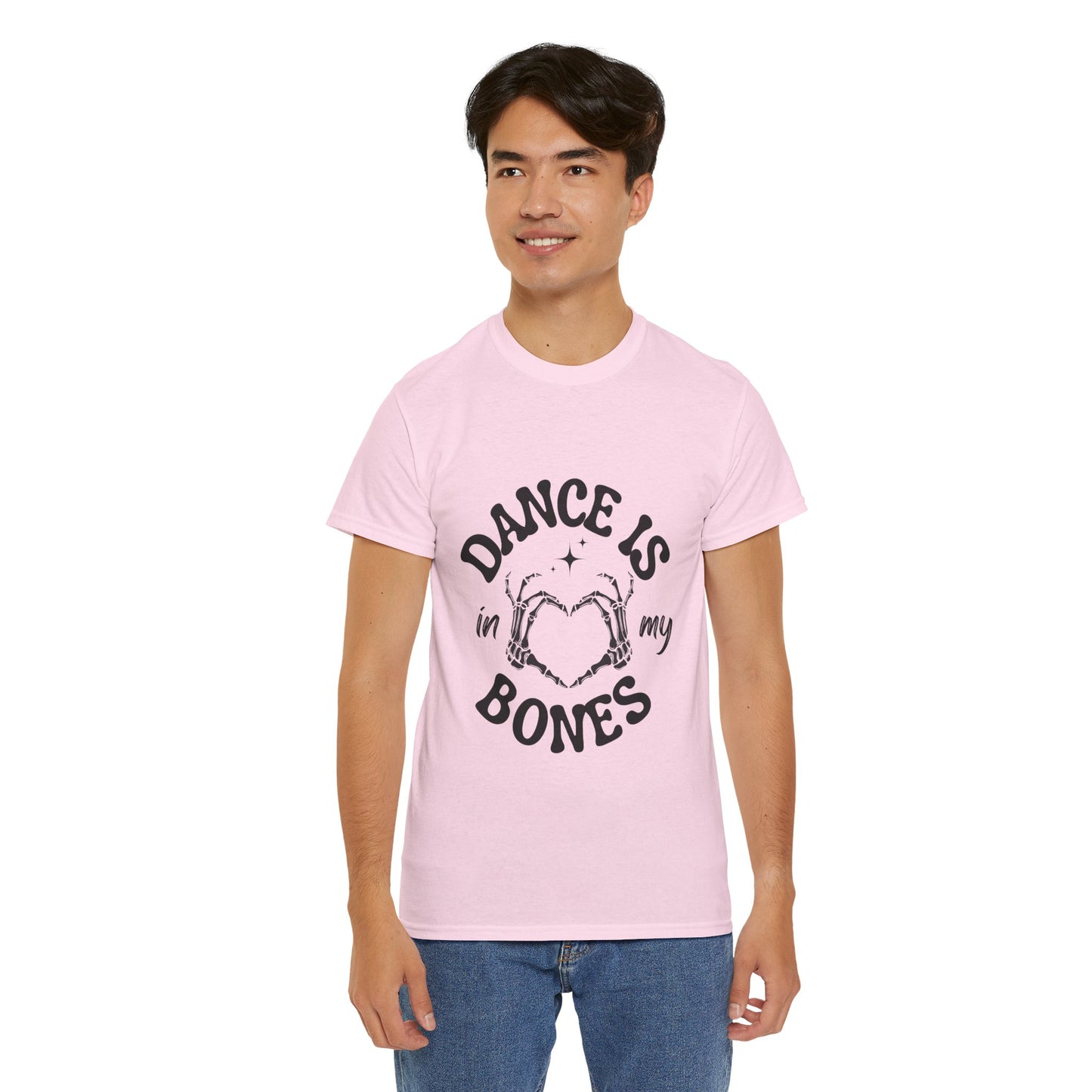 “Dance Is in My Bones” Halloween Dance T-Shirt with Cute Skeleton Heart Graphic - Unisex Heavy Cotton Tee