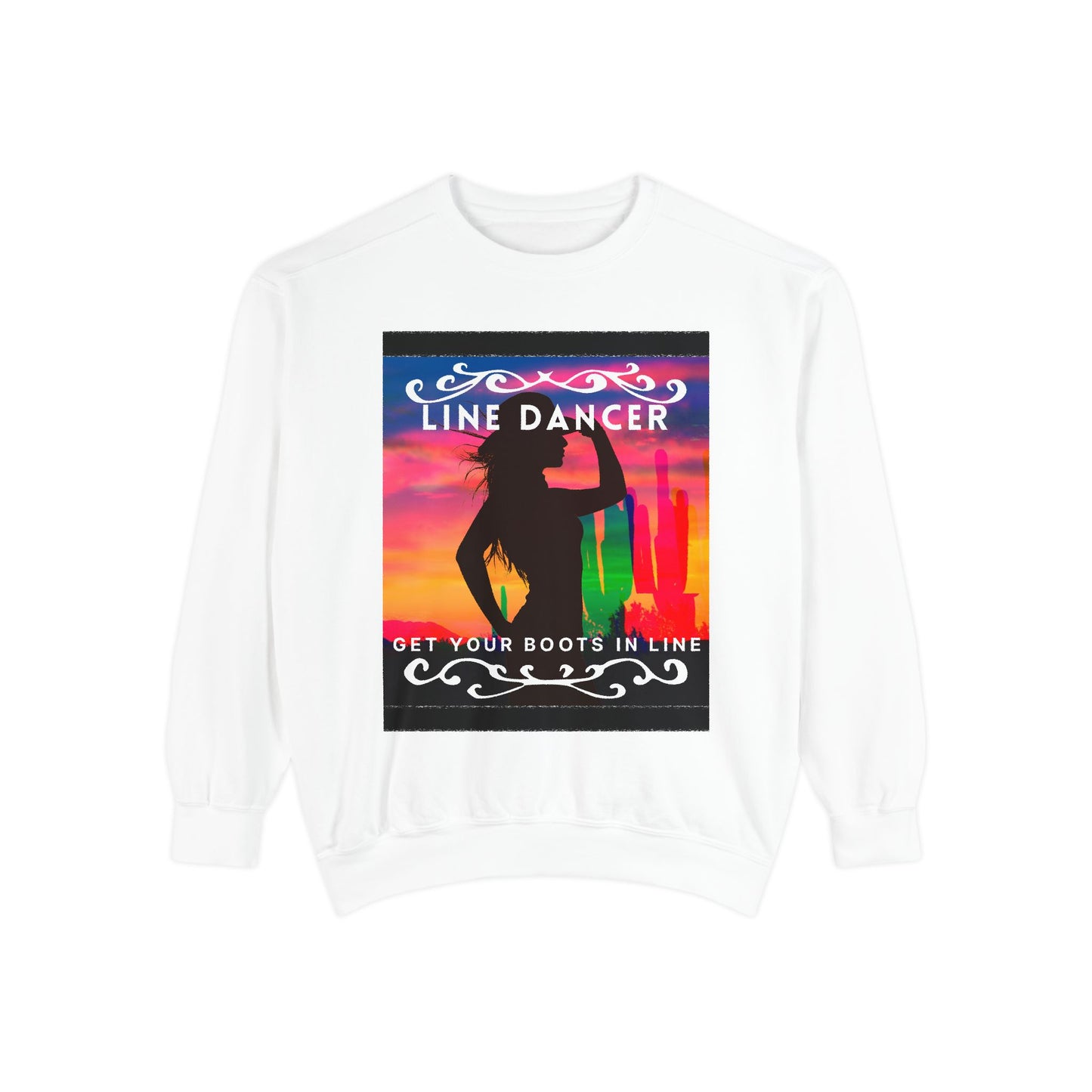 "Line Dancer, Get Your Boots in Line" Unisex Lightweight Crewneck Sweatshirt – Western Dance Graphic Pullover for Country Music & Boot Scootin’ Fans